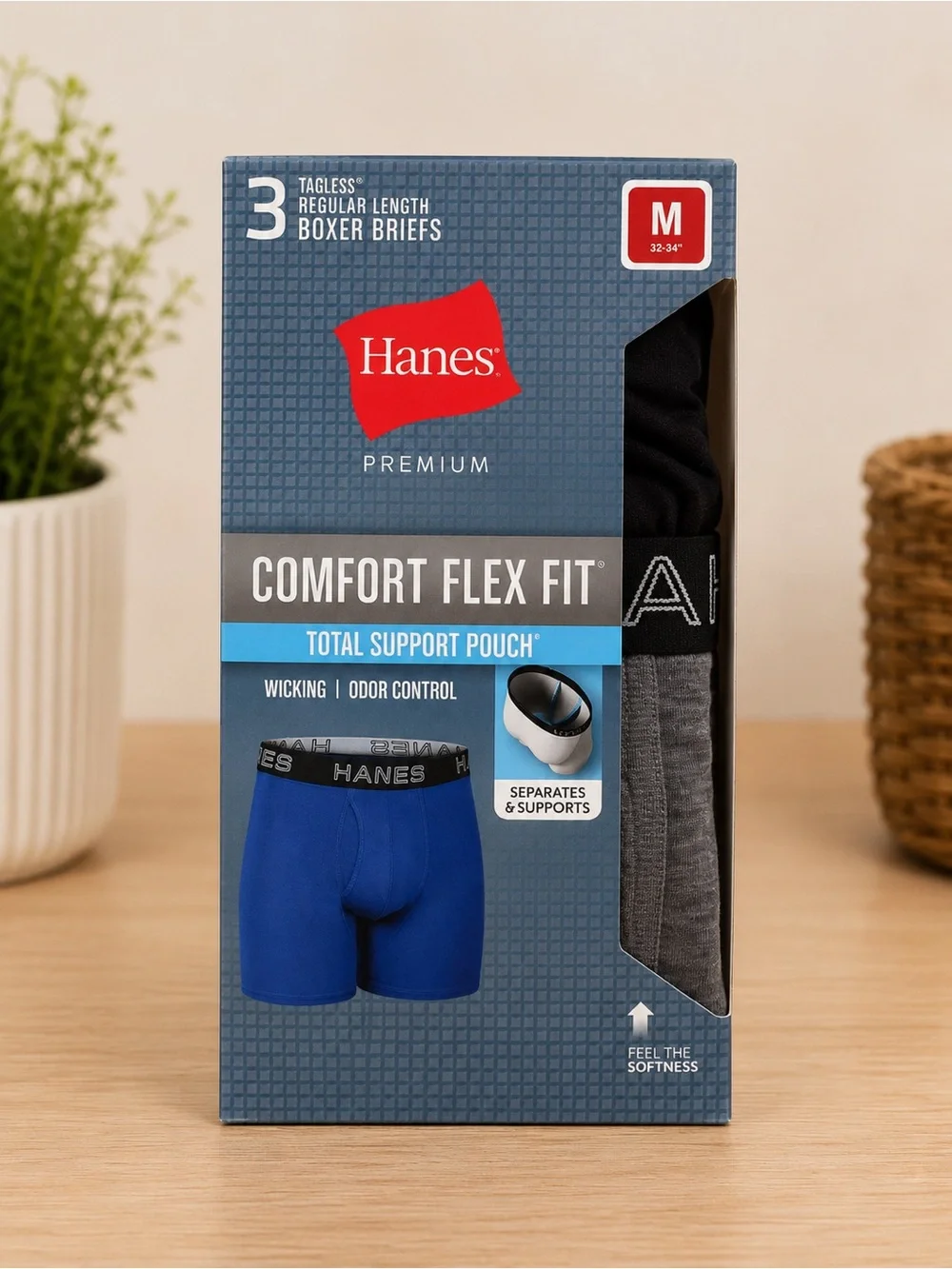 Hanes Premium Comfort Flex Fit Boxer Briefs 3-Pack Men’s Medium NEW